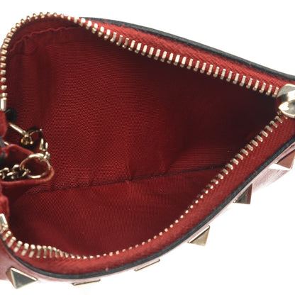 Valentino Garavani Vitello Rockstud Key Coin Case Card Holder Red 8 of 9
