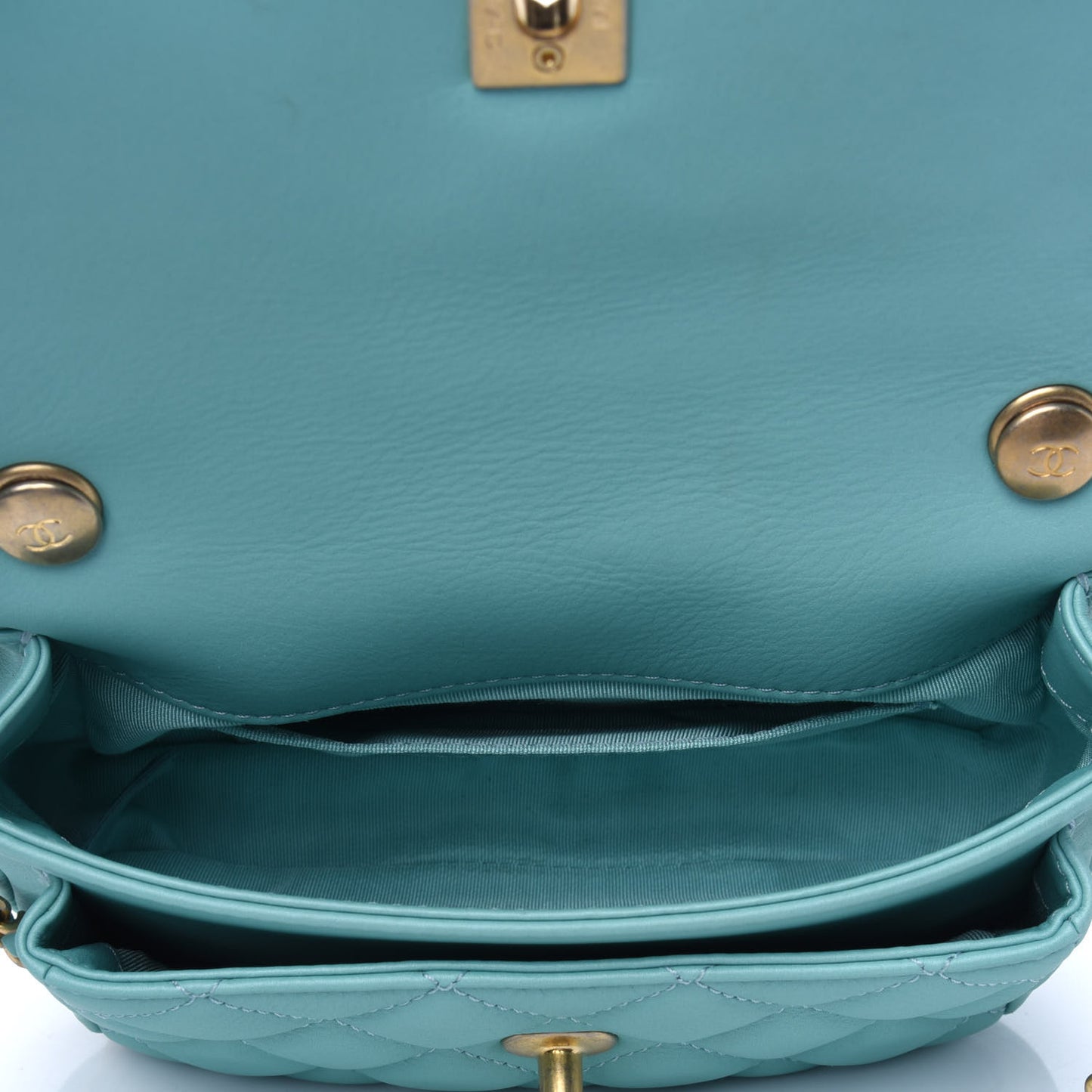 Calfskin Quilted Top Handle Flap Light Blue