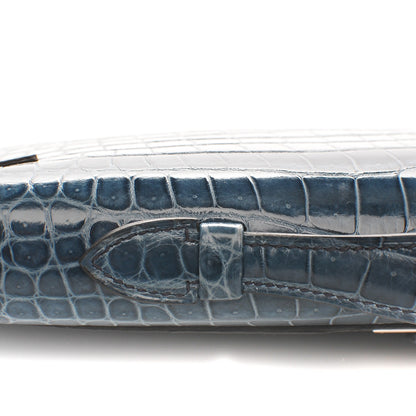 Hermes Shiny Niloticus Crocodile Kelly Cut Pochette Blue Jean 27 of 38