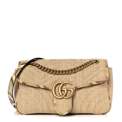 Gucci Raffia Elaphe Matelasse Small GG Marmont Shoulder Bag Natural Cream Brown 1 of 15