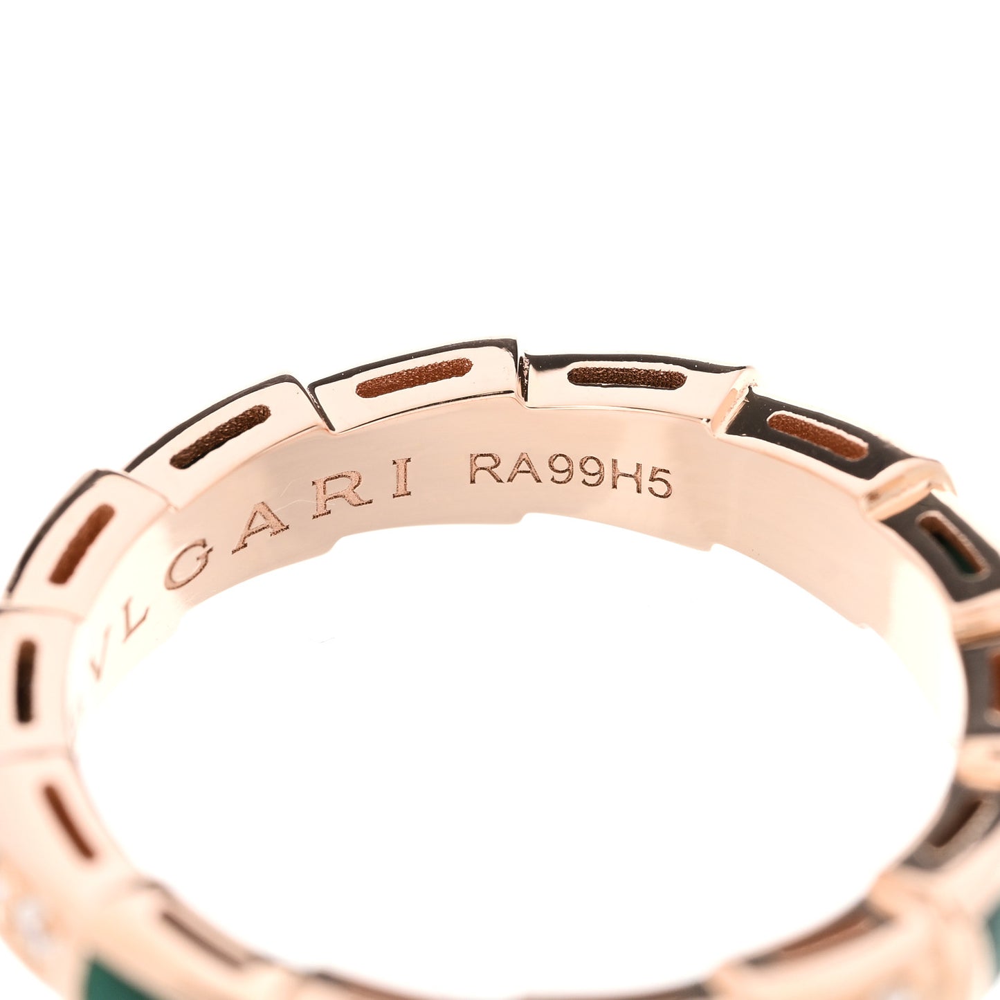 18K Rose Gold Diamond Malachite 4mm Serpenti Viper Band Ring 54 6.75