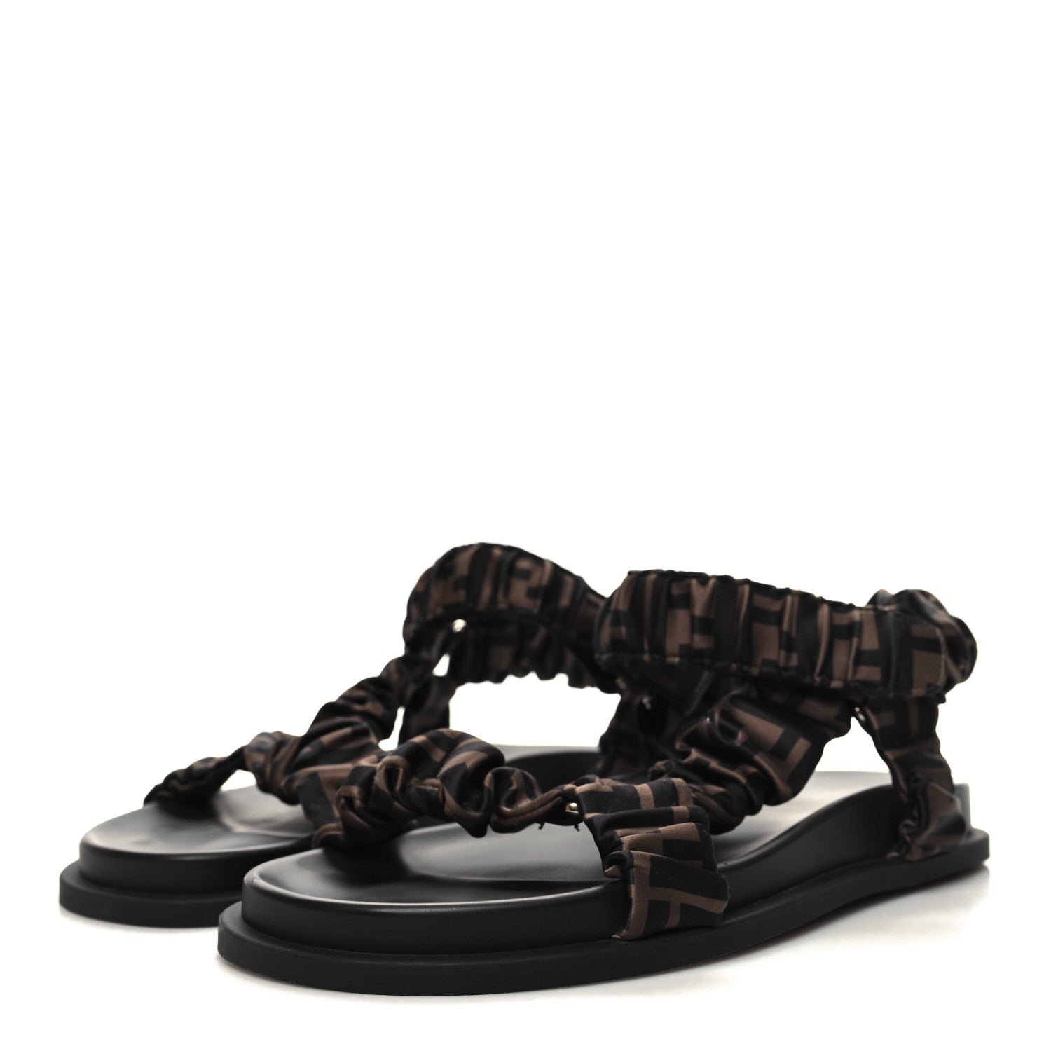 Fendi Satin FF Ruched Sandals 41 Tobacco Black 3 of 8
