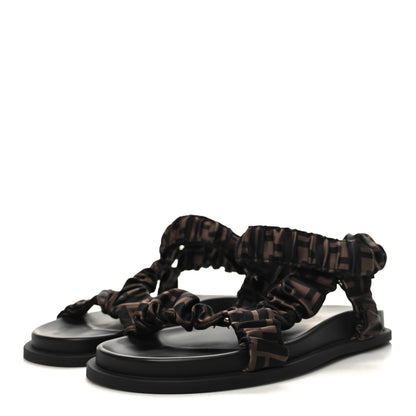 Fendi Satin FF Ruched Sandals 41 Tobacco Black 3 of 8