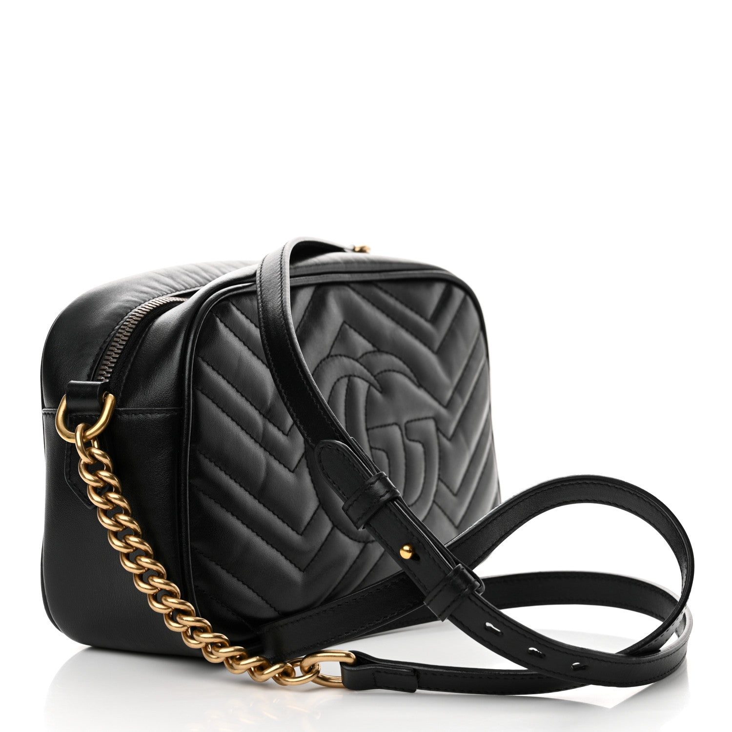 Gucci Calfskin Matelasse Small GG Marmont Chain Shoulder Bag Black 3 of 13