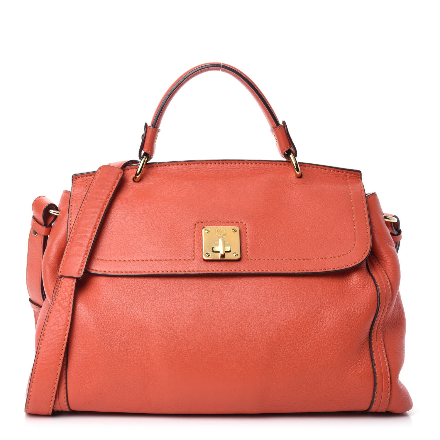 MCM Grained Calfskin Top Handle Satchel Orange 1 of 16