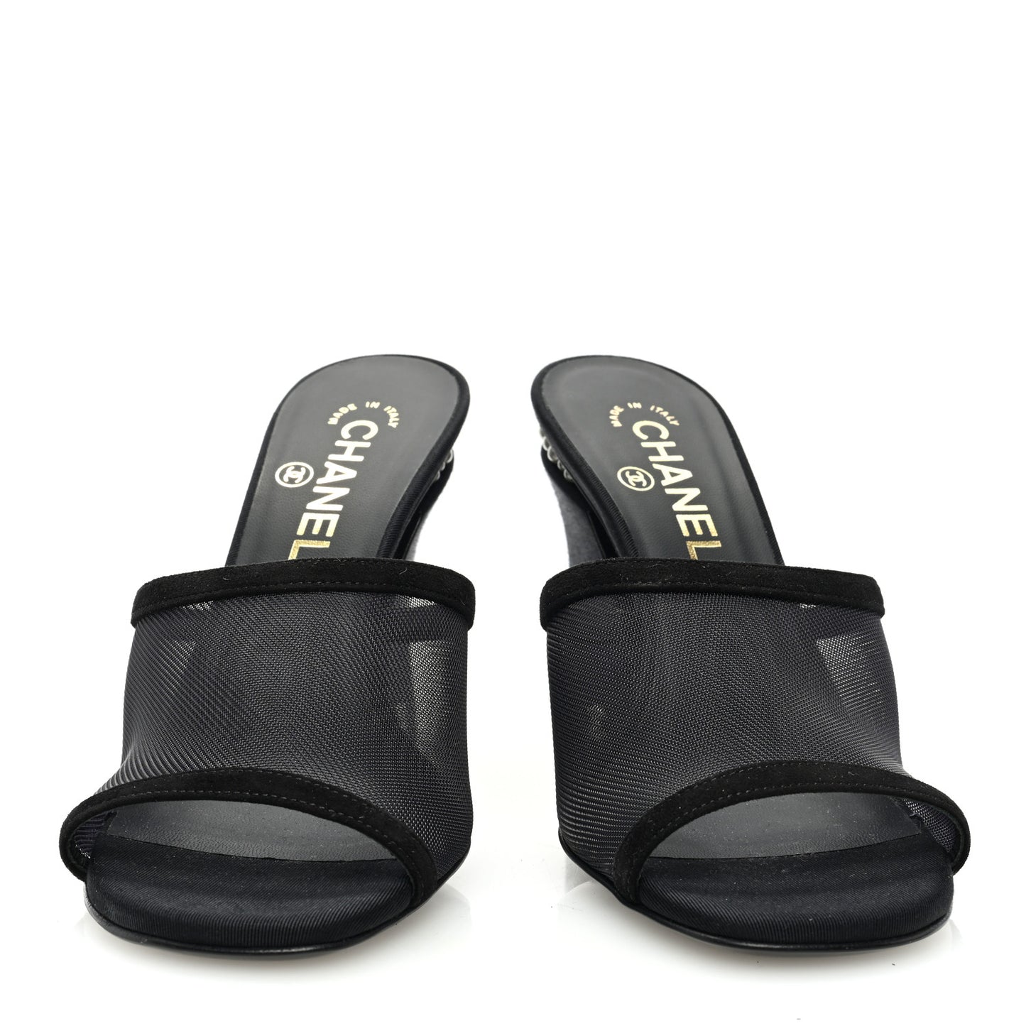 Mesh Suede Calfskin Pearl Mule 38.5 Black