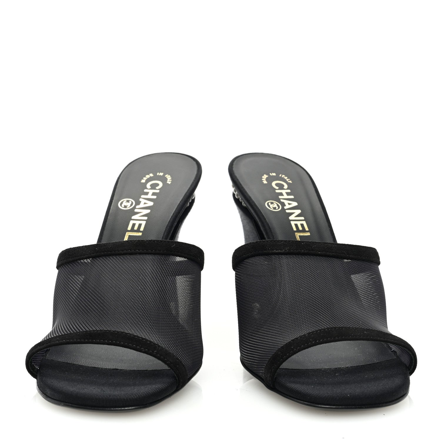 Chanel Mesh Suede Calfskin Pearl Mule 38.5 Black 2 of 7