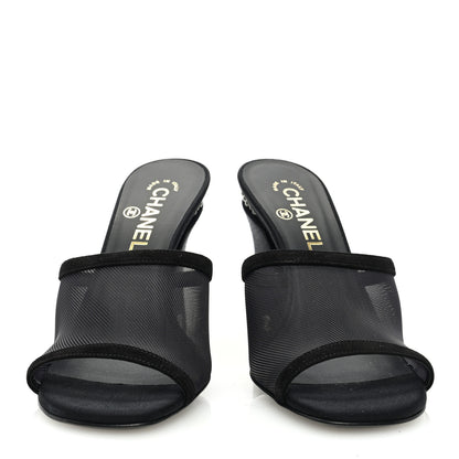 Chanel Mesh Suede Calfskin Pearl Mule 38.5 Black 2 of 7