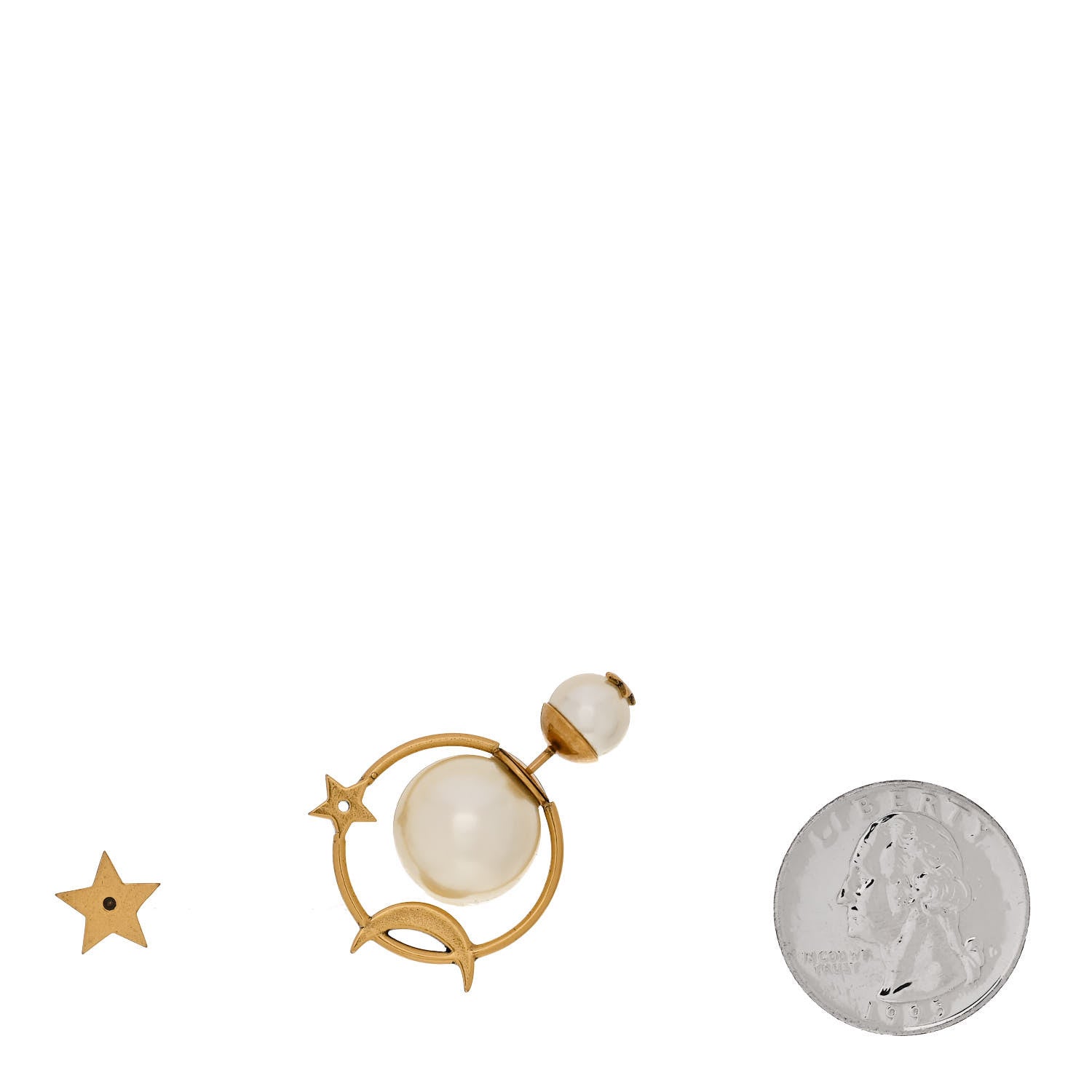 Christian Dior Pearl Moon and Star Tribal Hoop Earrings Gold 2 of 4