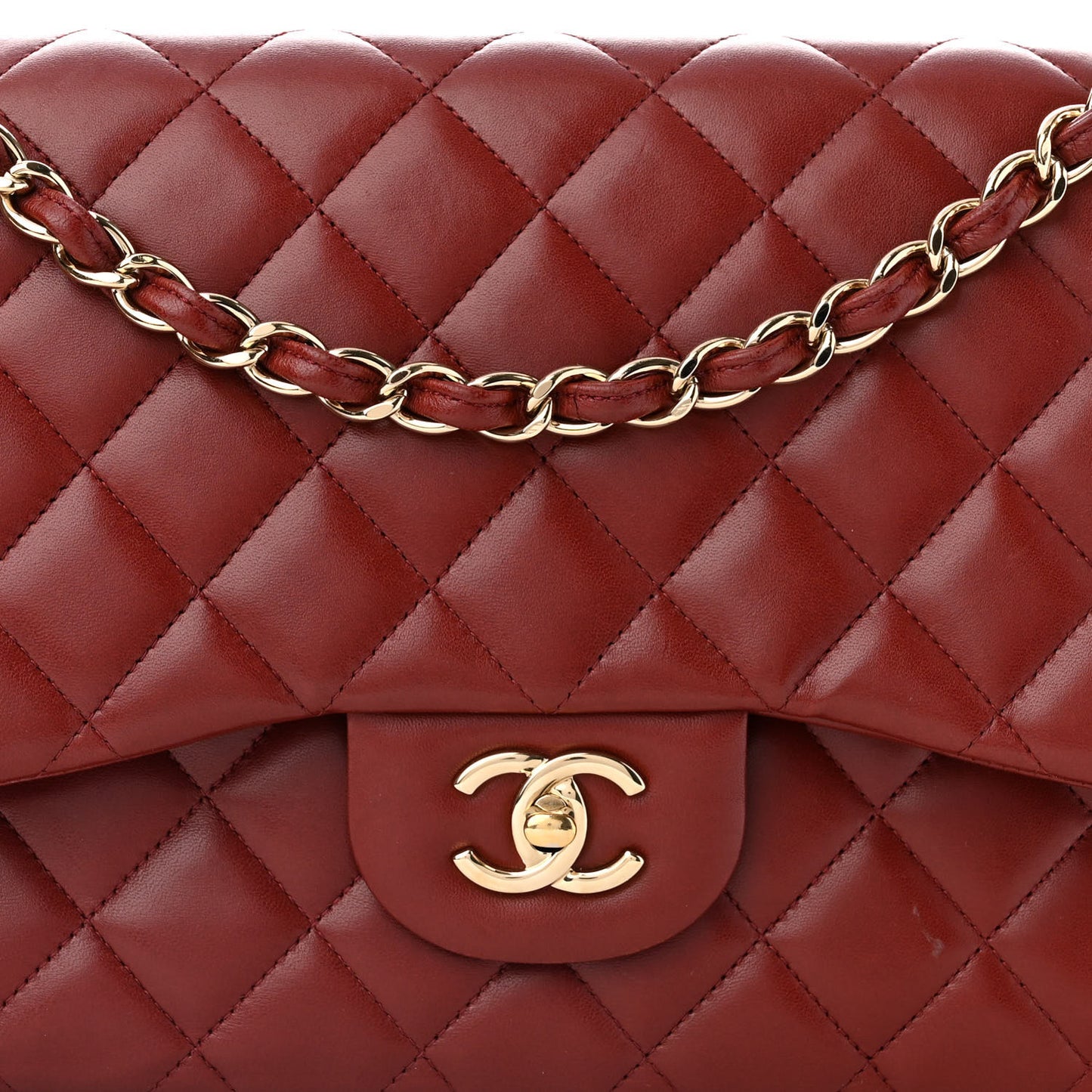 Lambskin Quilted Jumbo Double Flap Burgundy