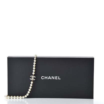 Chanel Pearl Baguette Crystal CC Long Necklace Silver 5 of 5