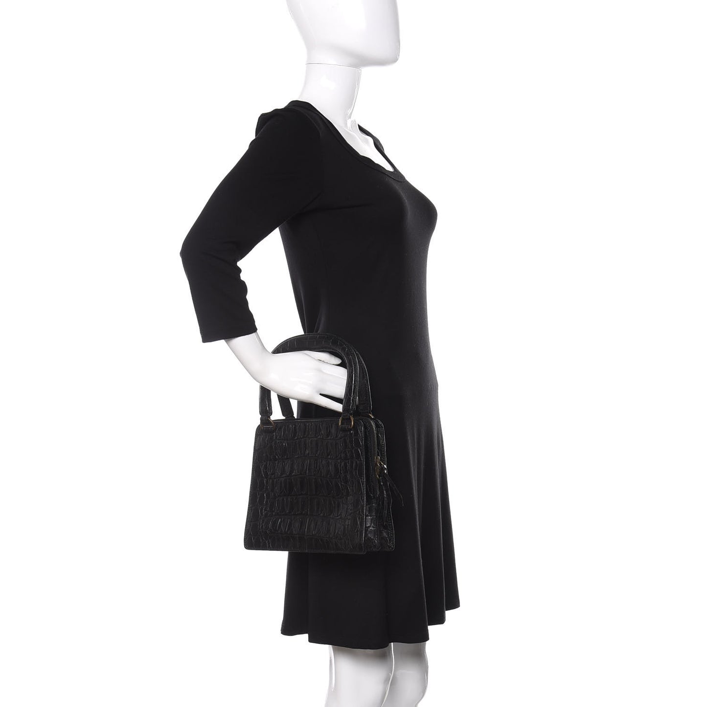 Calfskin Crocodile Embossed Top Handle Tote Black