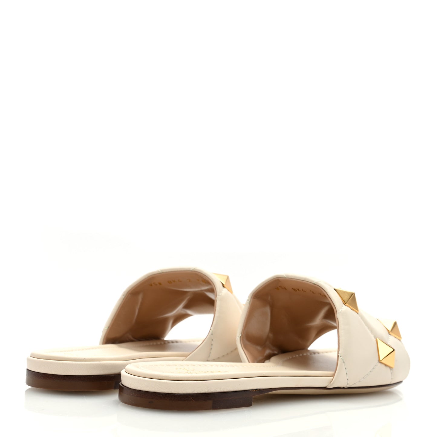 Nappa Roman Stud Flat Slide Sandals 38.5 Light Ivory