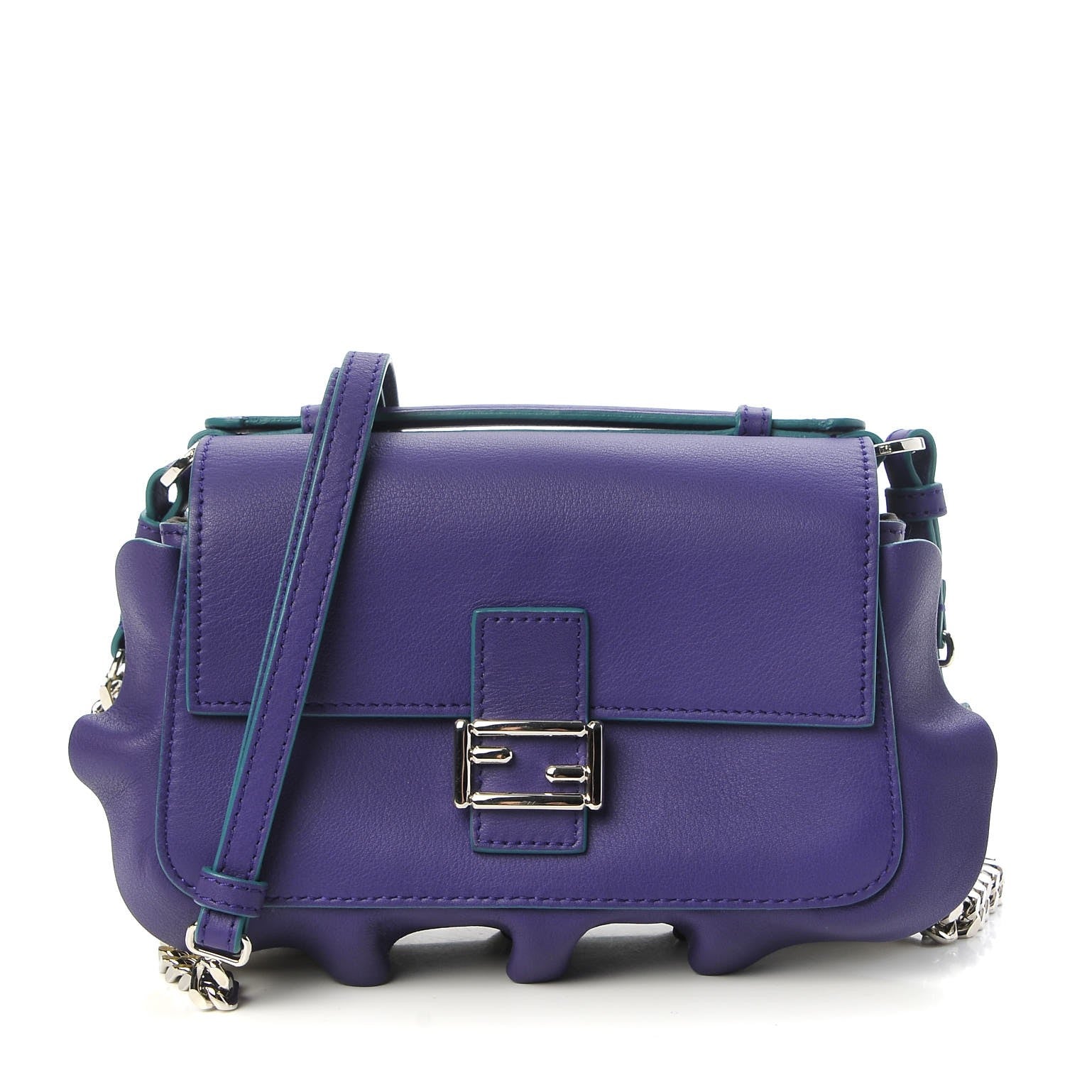 Fendi Vitello Dolce Waves Tri-Color Micro Double Baguette Purple Banana Mostarda 1 of 10
