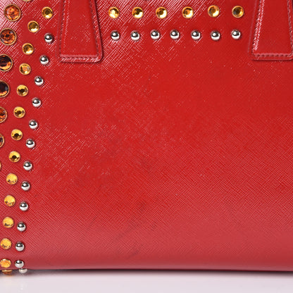 Prada Saffiano Vernice Crystal Pyramid Bag Rosso 10 of 13