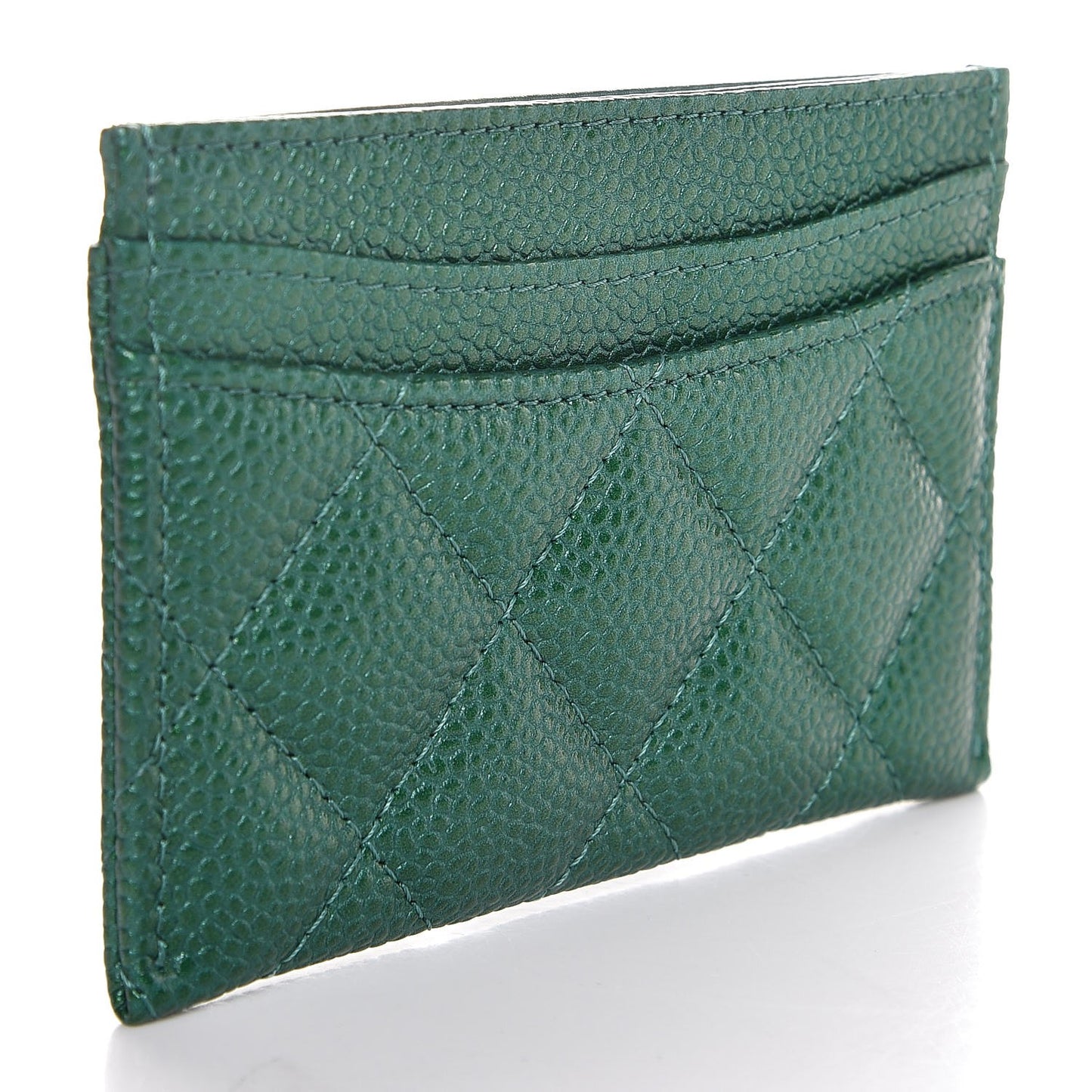Metallic Caviar Quilted Card Holder Green