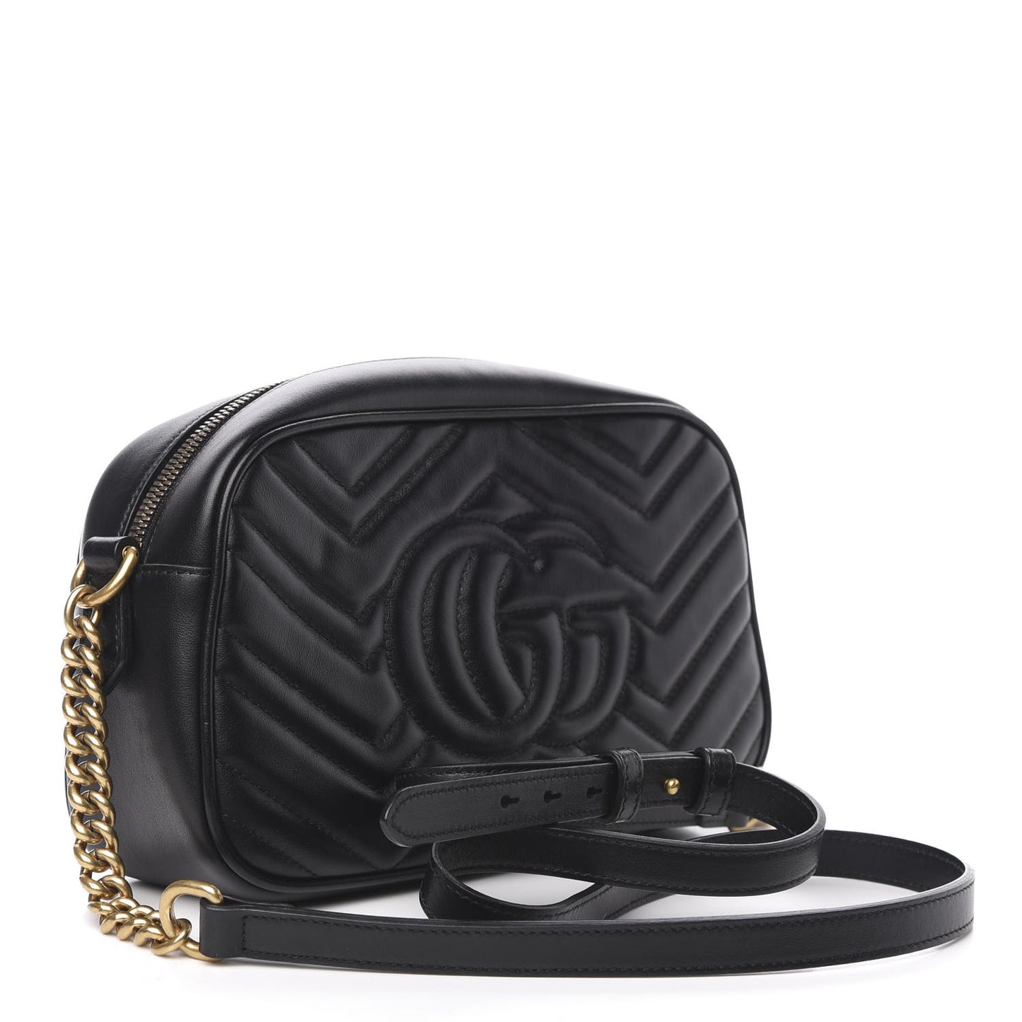 Calfskin Matelasse Small GG Marmont Chain Shoulder Bag Black