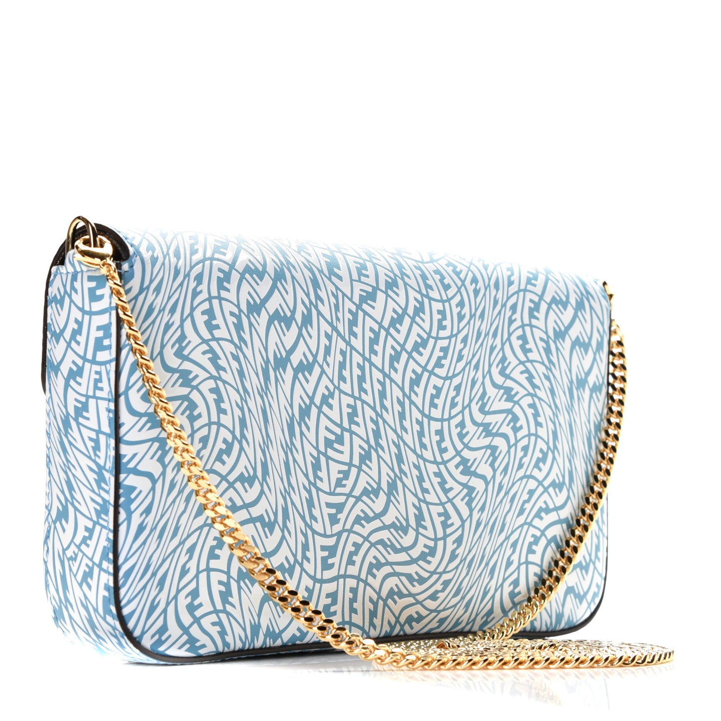 X SARAH COLEMAN Vitello Liberty Ceylon F is Fendi Micro FF Vertigo Embossed Envelope Wallet on Chain with Pouches Cyber Blue White