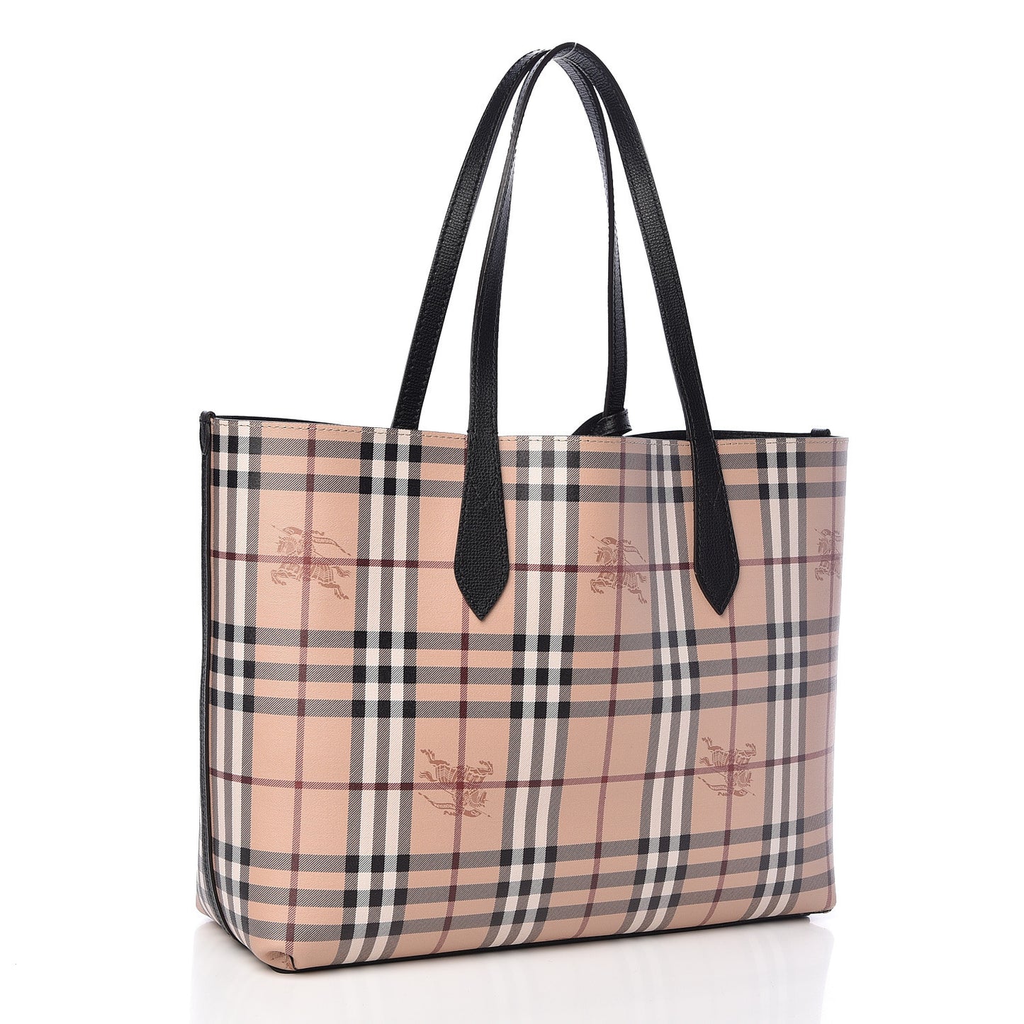 Grainy Calfskin Haymarket Check Medium Reversible Tote Black