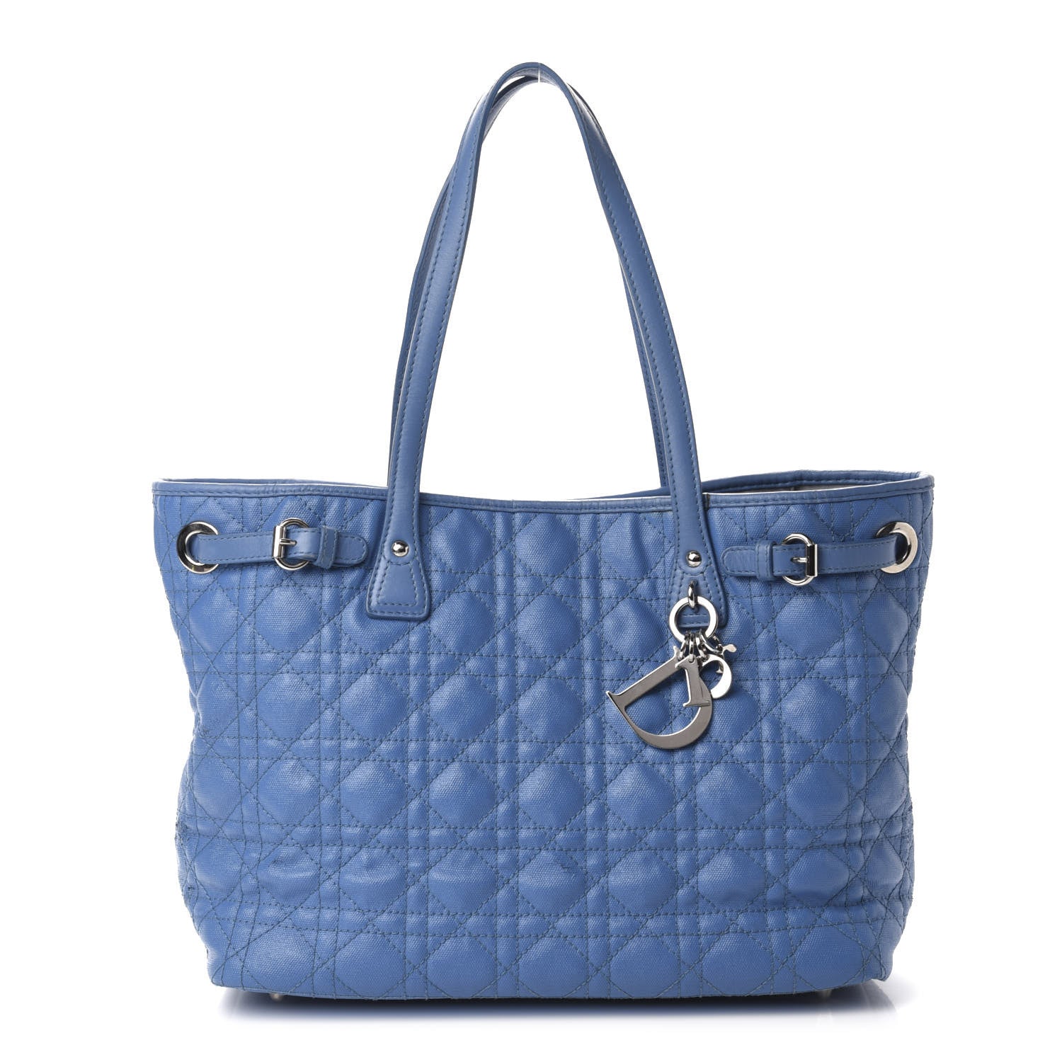 Christian Dior Coated Canvas Cannage Small Panarea Tote Cobalt Blue 1 of 13