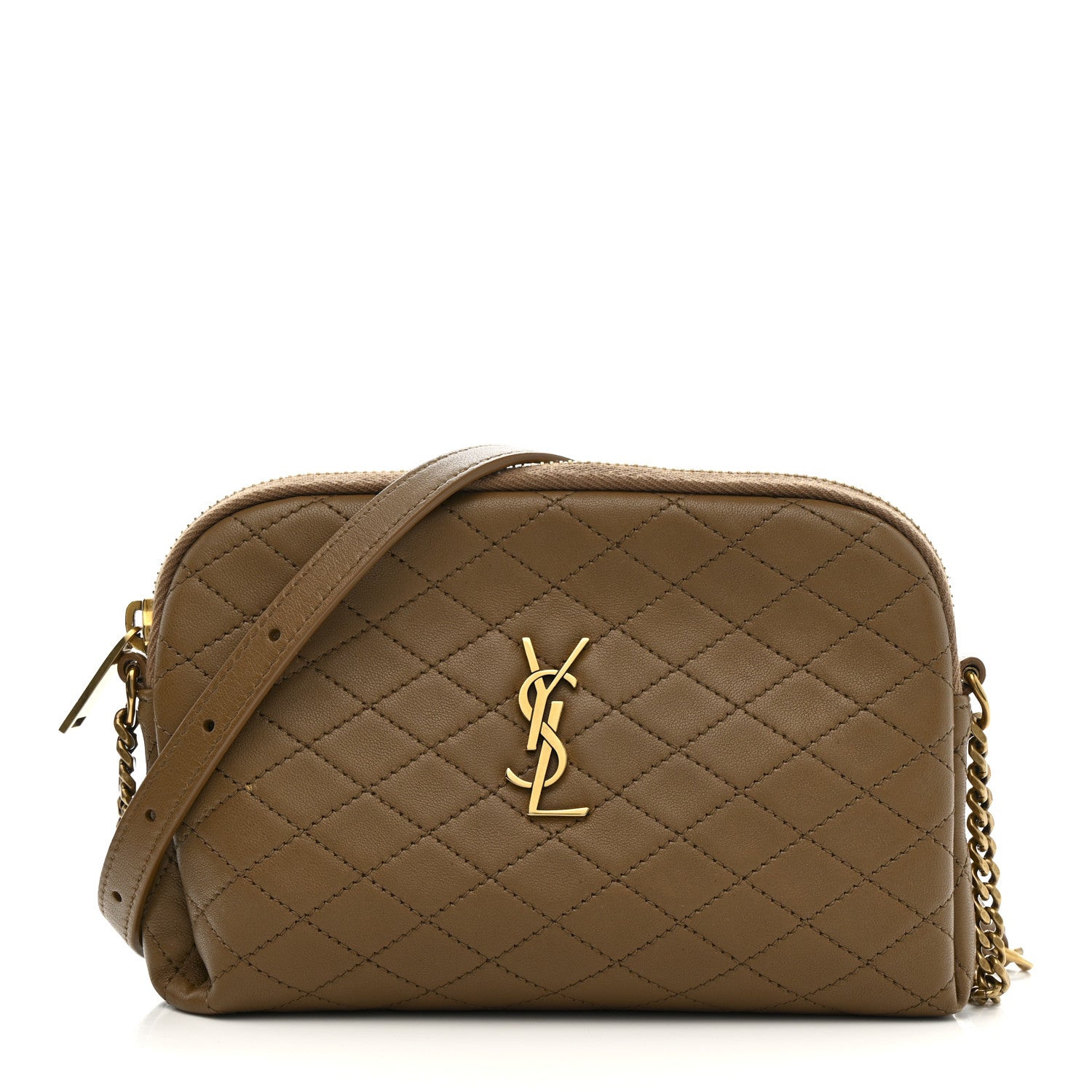 Saint Laurent Lambskin Quilted Gaby Zipped Pouch Dark Cork 1 of 11