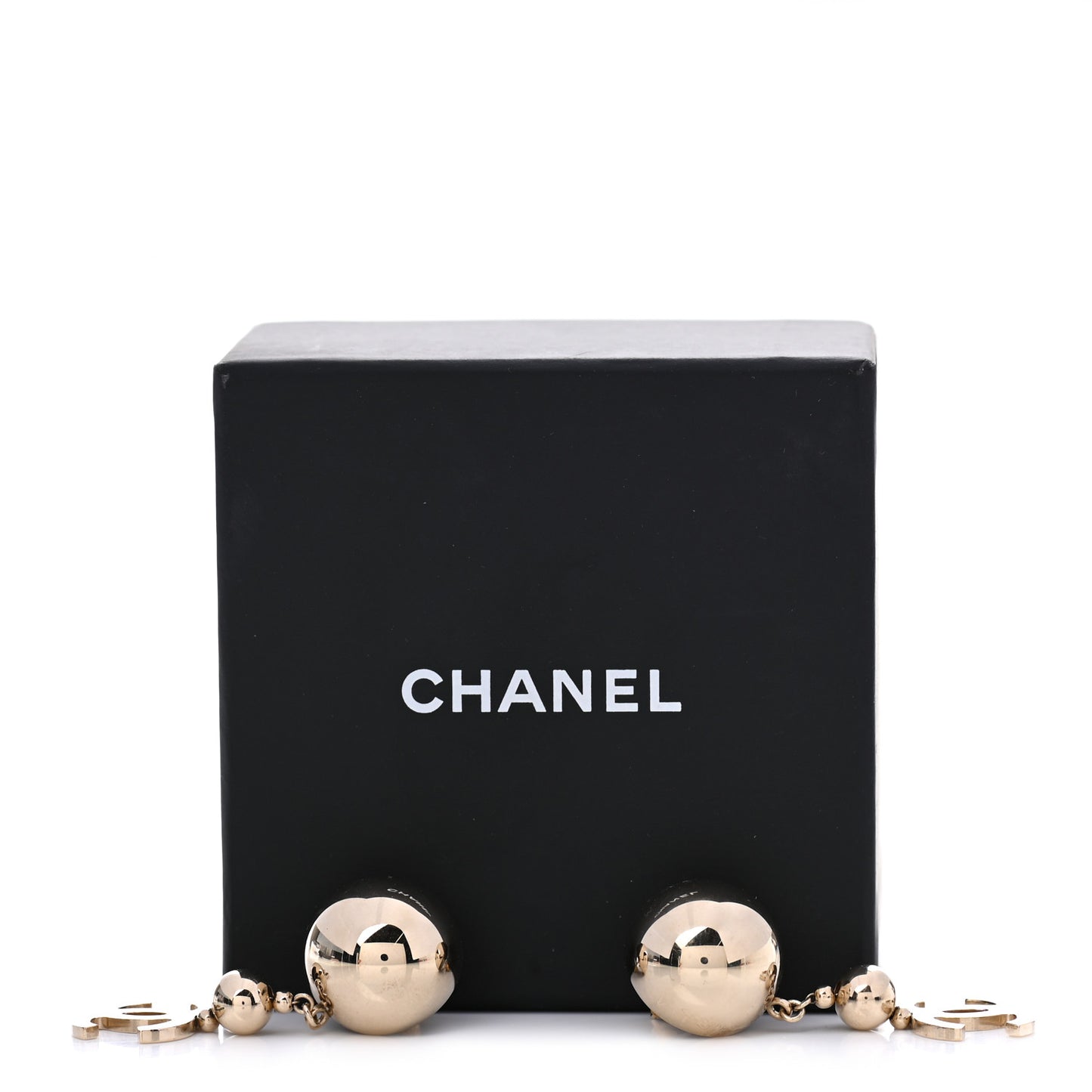 Metal CC Drop Earrings Gold
