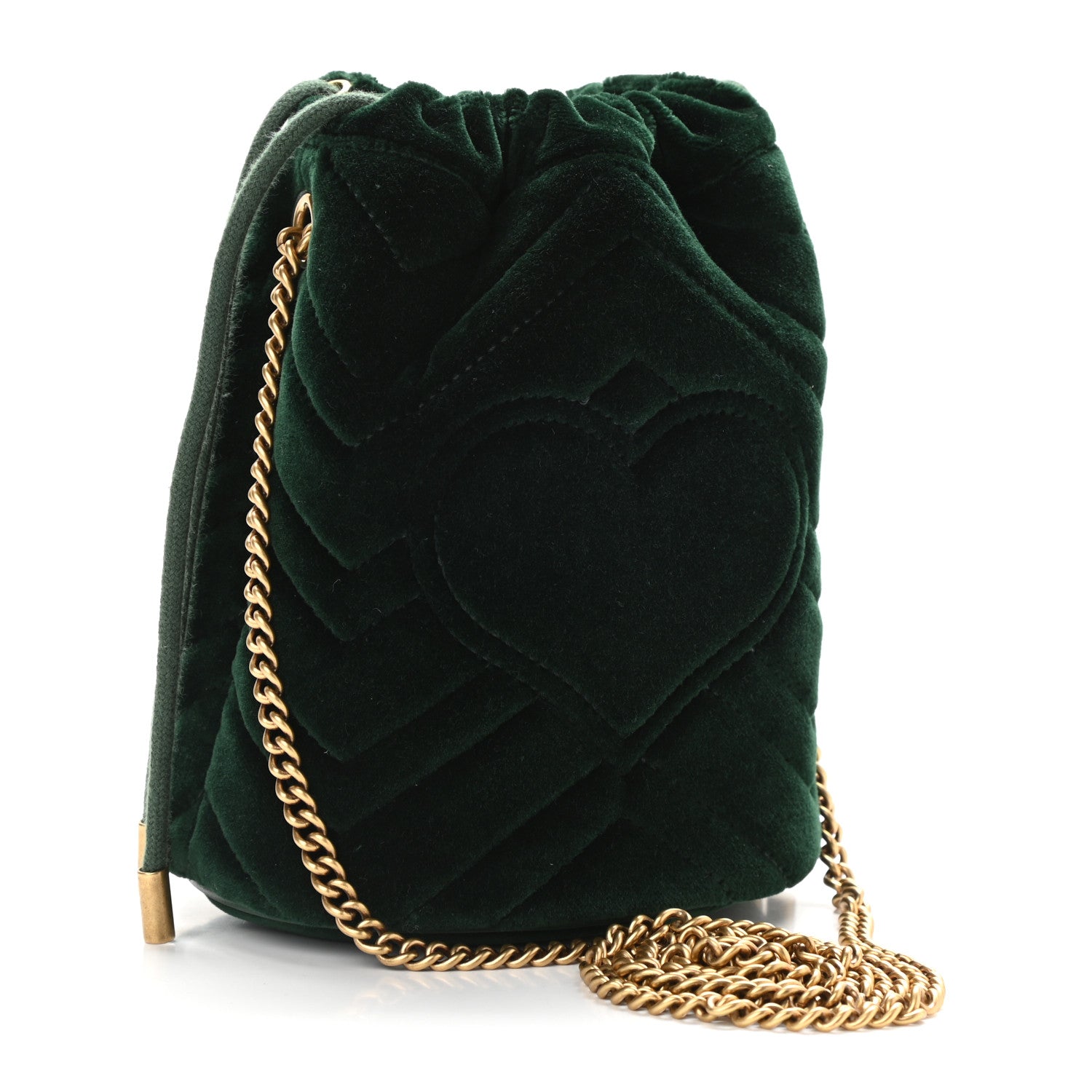 Gucci Velvet Matelasse Mini GG Marmont 2.0 Bucket Bag Dark Green 3 of 7