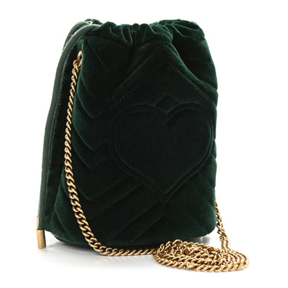 Gucci Velvet Matelasse Mini GG Marmont 2.0 Bucket Bag Dark Green 3 of 7