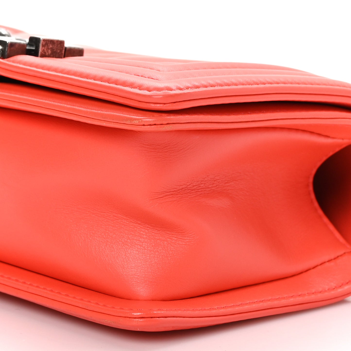 Calfskin Chevron Quilted Small Boy Flap Coral