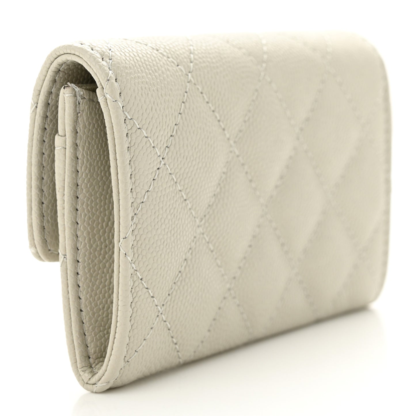 Caviar Quilted Crystal CC Flap Card Holder Light Grey