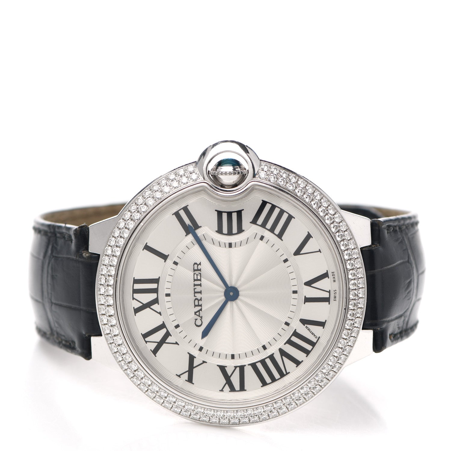 Cartier 18K White Gold Alligator Diamond Pave Bezel 40mm Ballon Bleu De Cartier Manual Winding Watch 2 of 4