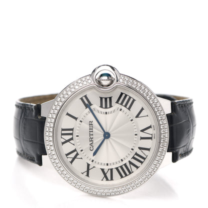 Cartier 18K White Gold Alligator Diamond Pave Bezel 40mm Ballon Bleu De Cartier Manual Winding Watch 2 of 4