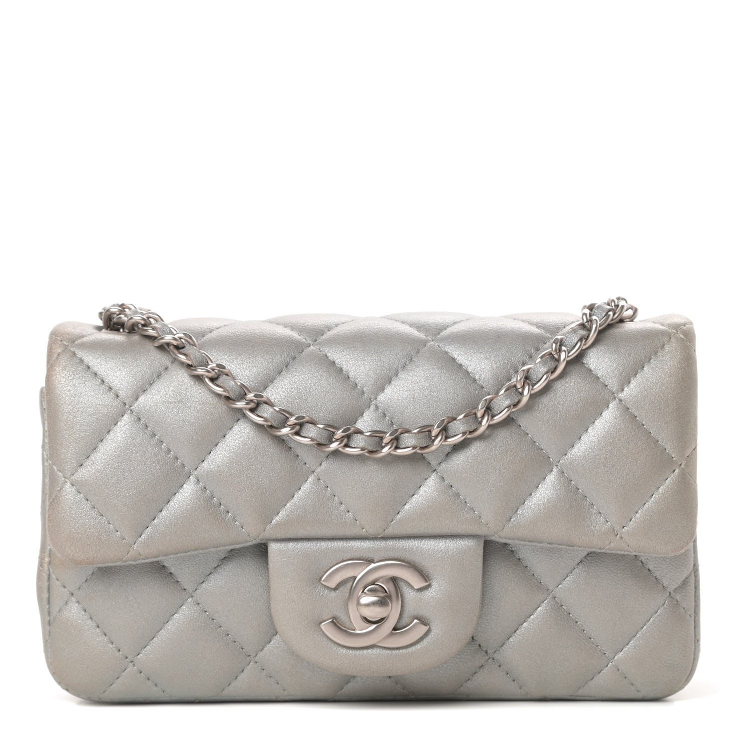 Chanel Metallic Lambskin Quilted Extra Mini Rectangular Flap Silver 1 of 14