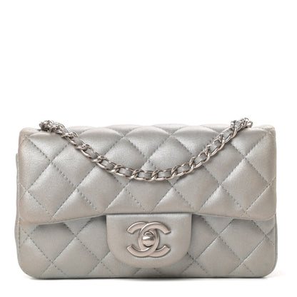 Chanel Metallic Lambskin Quilted Extra Mini Rectangular Flap Silver 1 of 14