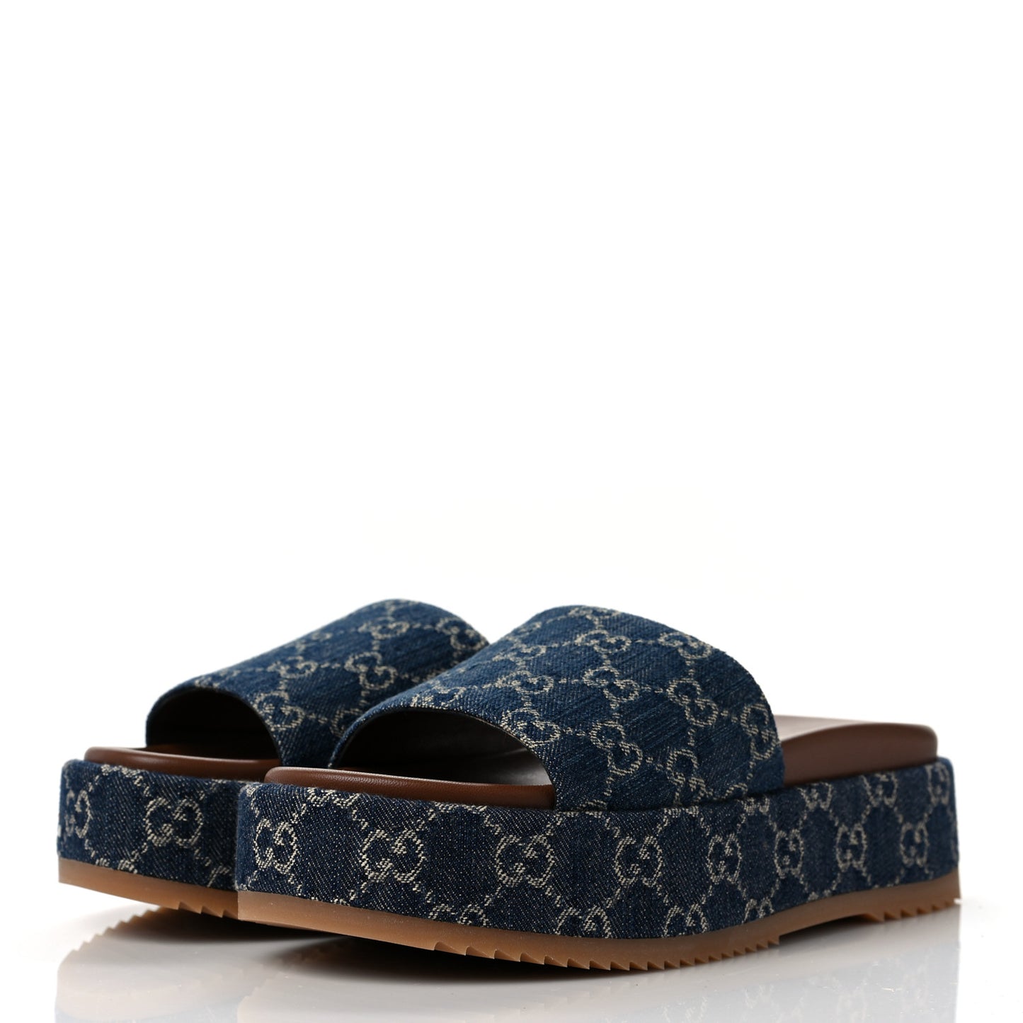 New Denim GG Monogram Angelina Platform 55mm Slide Sandals 39.5 Blue Tea