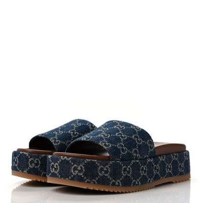 Gucci New Denim GG Monogram Angelina Platform 55mm Slide Sandals 39.5 Blue Tea 3 of 9