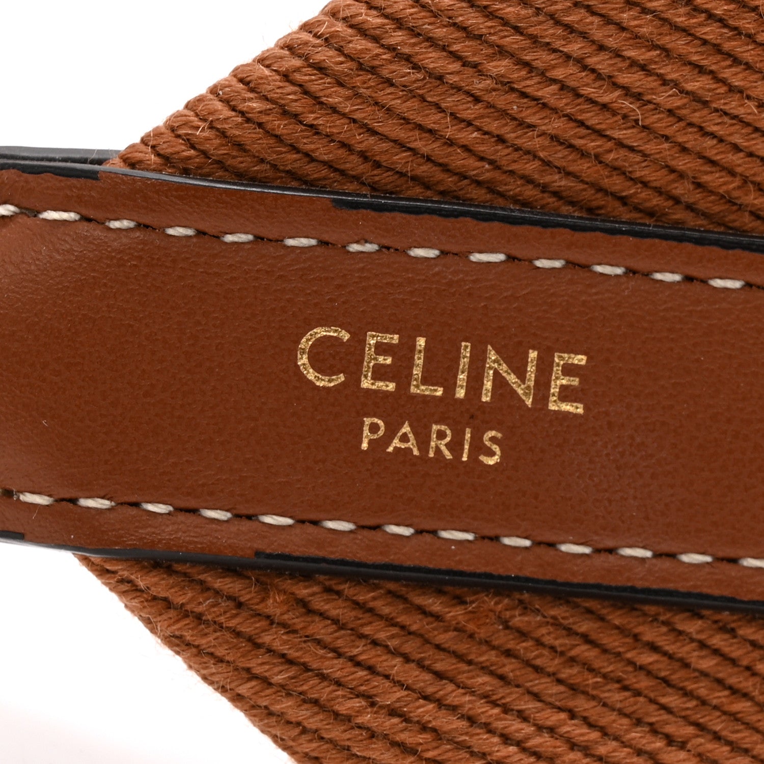 Celine Jacquard Wool Logo Long Strap Tan White 4 of 7