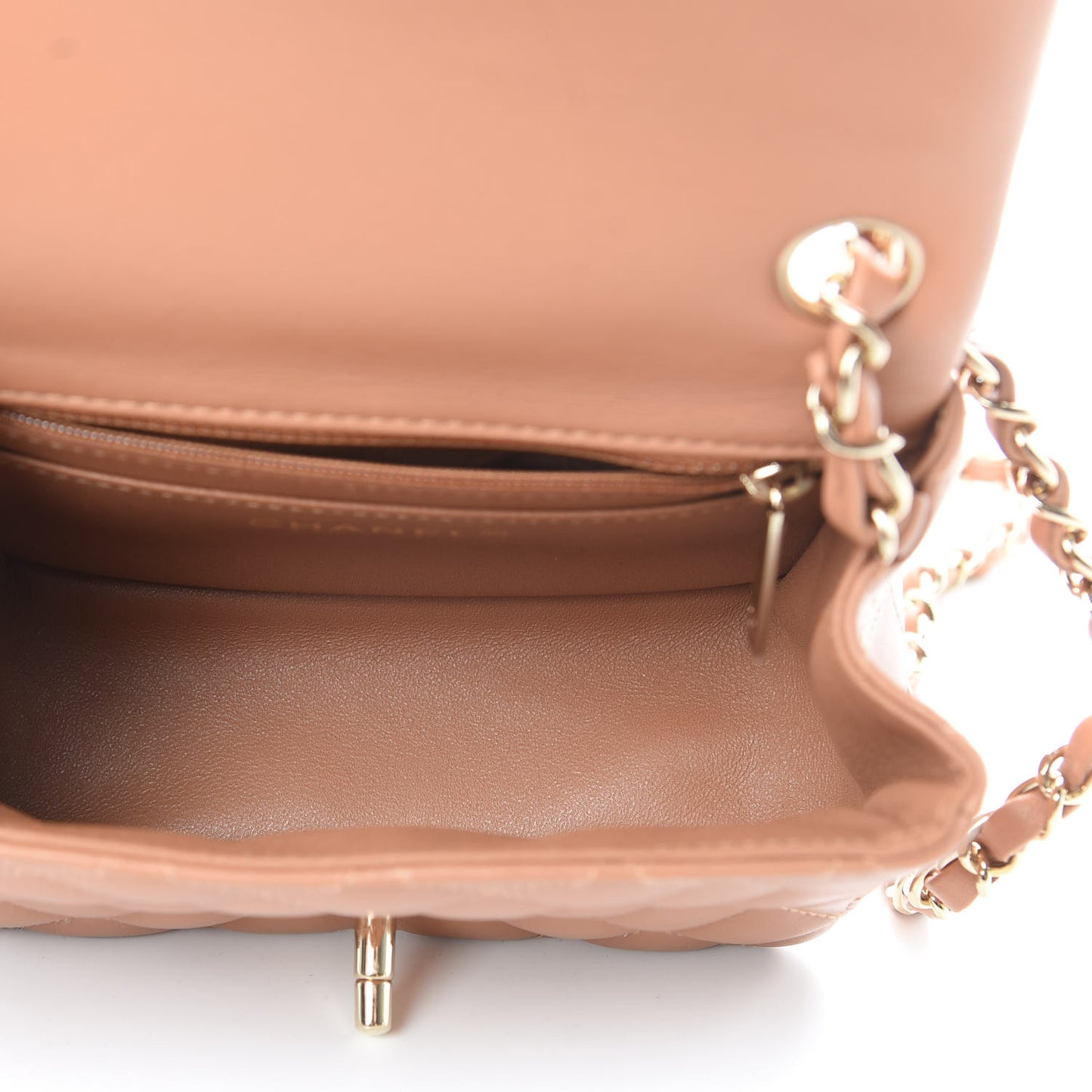 Lambskin Quilted Mini Square Flap Brown