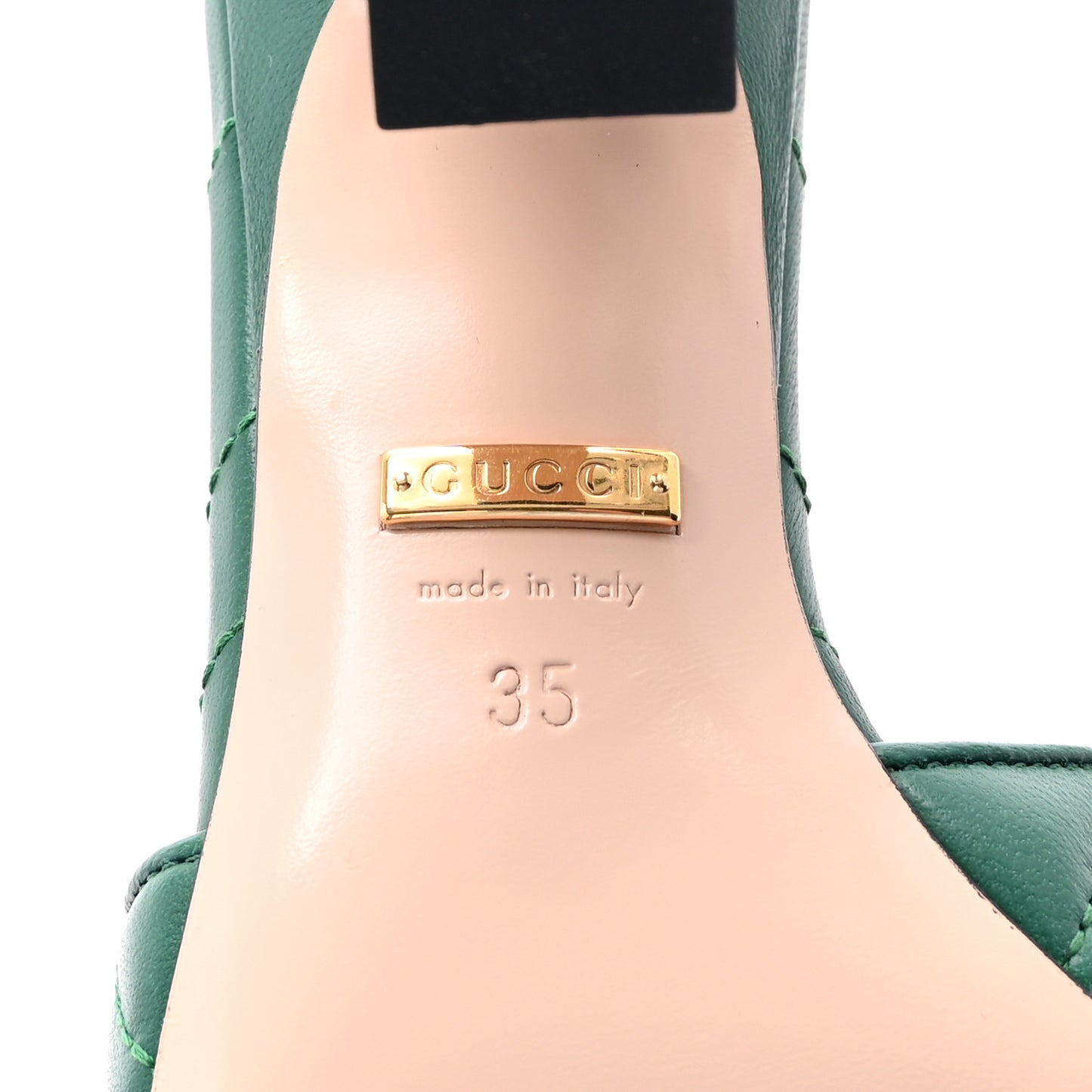 Nappa Matelasse GG Marmont 75mm Slide Sandals 35 Emerald