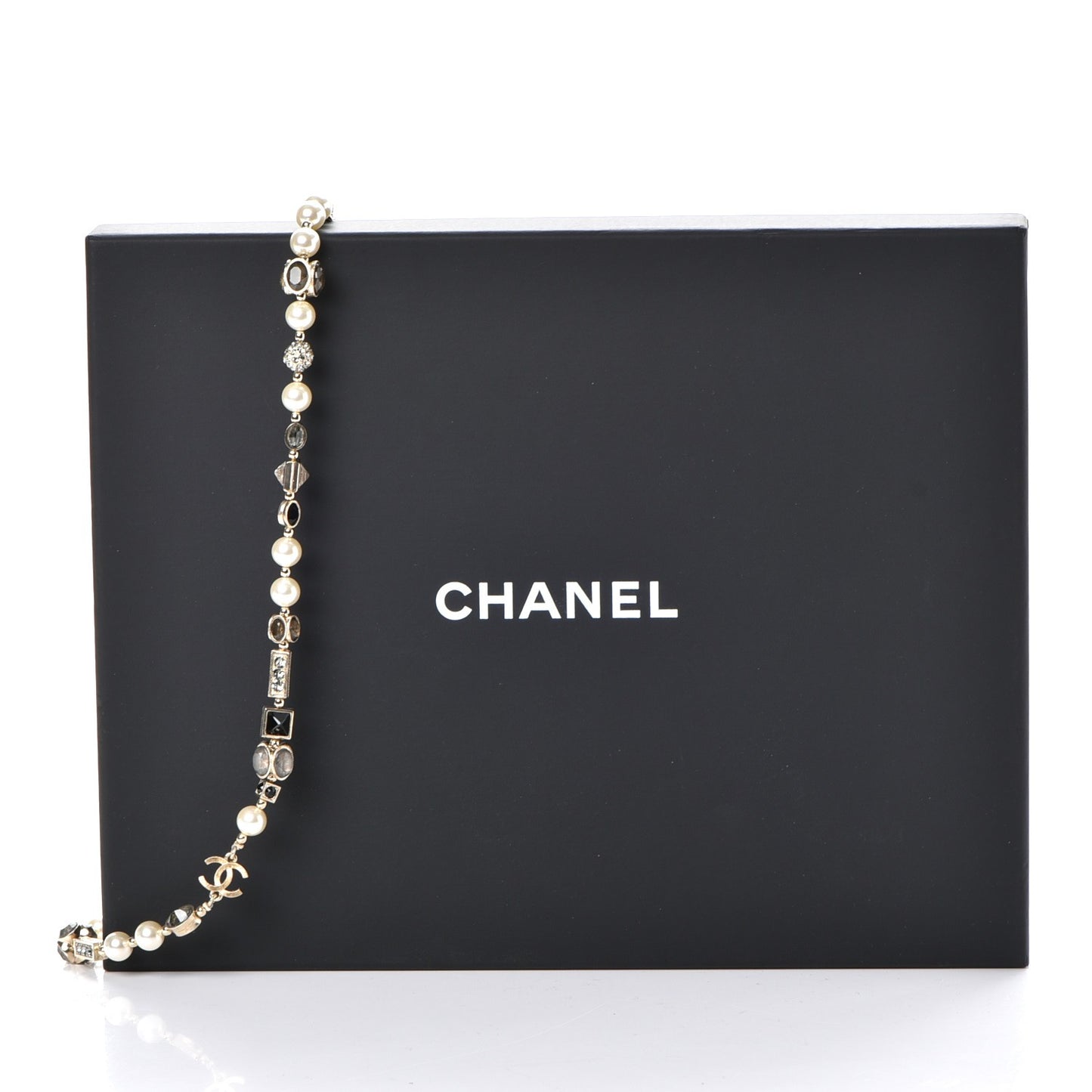 Pearl Gripoix Baguette Crystal CC Long Strand Necklace Gold