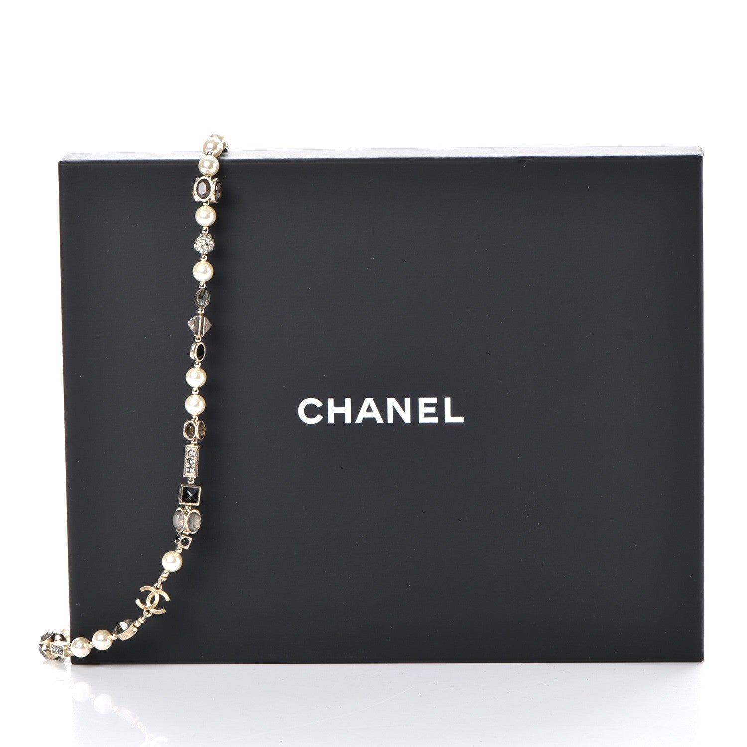 Chanel Pearl Gripoix Baguette Crystal CC Long Strand Necklace Gold 6 of 6