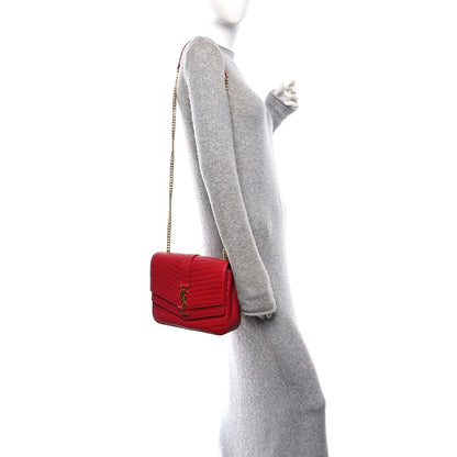 Saint Laurent Lambskin Matelasse Chevron Monogram Medium Sulpice Bag Red 2 of 11