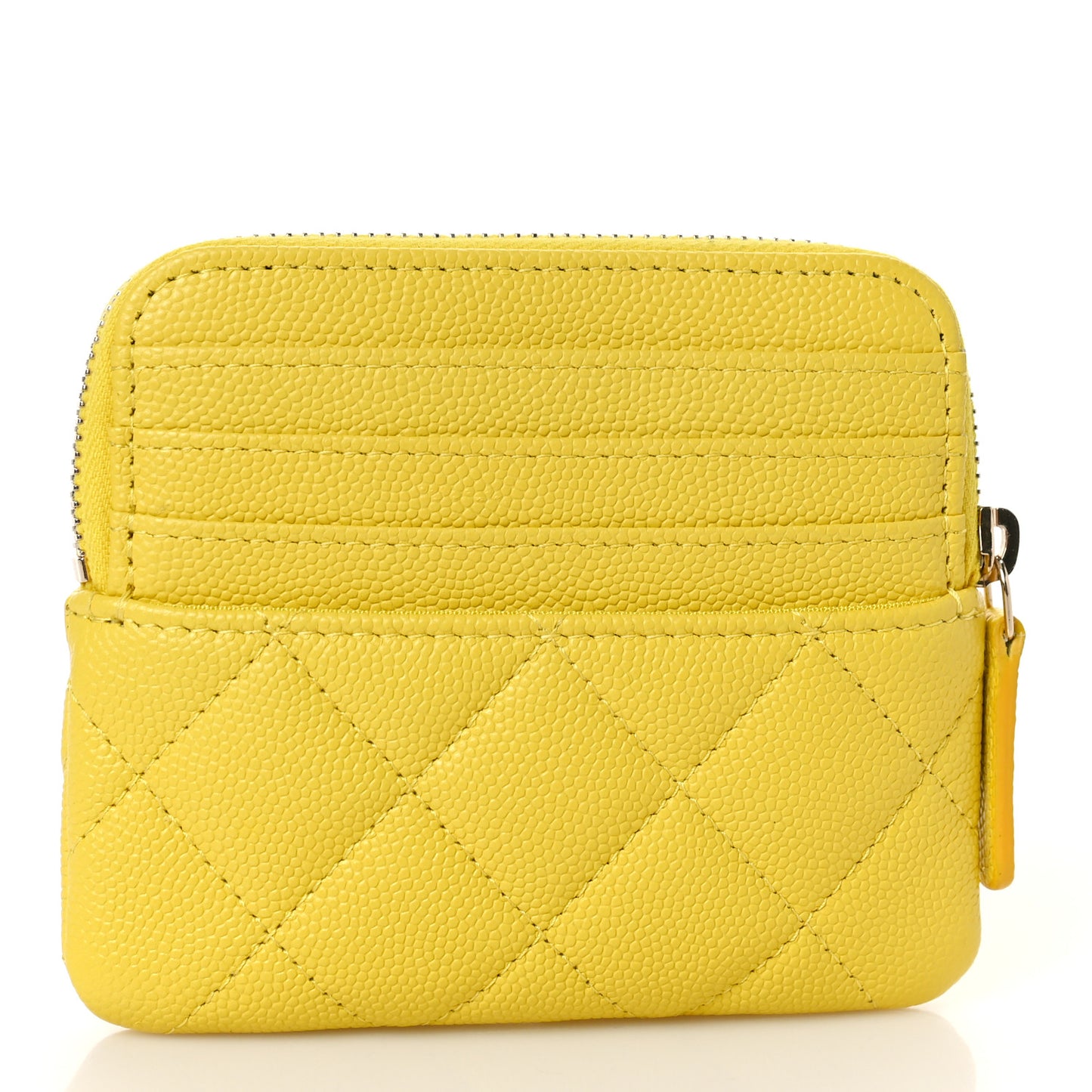Caviar Quilted Zip Card Holder Wallet Yellow