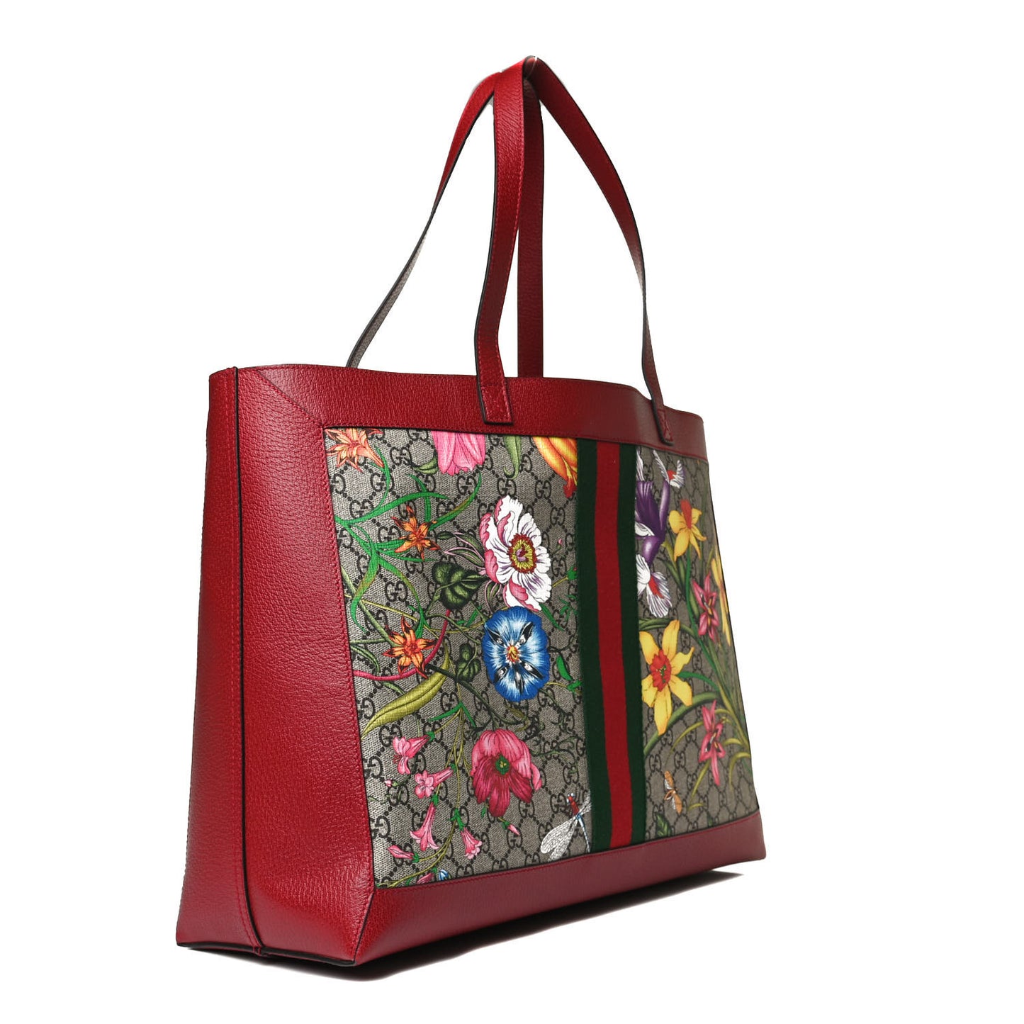 GG Supreme Monogram Flora Web Large Ophidia Tote Red