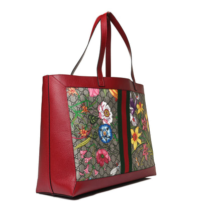 Gucci GG Supreme Monogram Flora Web Large Ophidia Tote Red 3 of 10