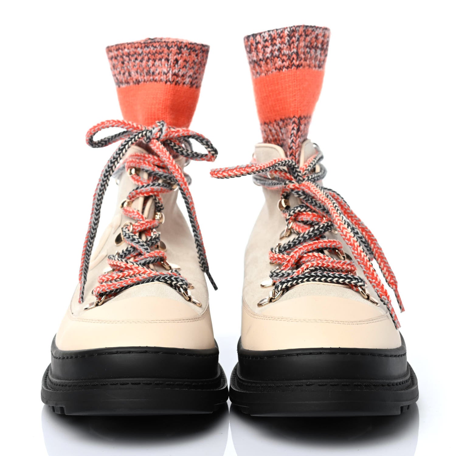 Chanel Suede Knit Womens Sock Lace Up Boots 39 White 2 of 4
