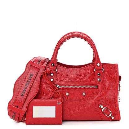 Balenciaga Agneau Classic Silver Hardware Mini City Logo Strap Red Black 1 of 10