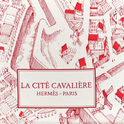 Hermes Silk La Cite Cavaliere Scarf 90 White Rouge Bordeaux 2 of 5