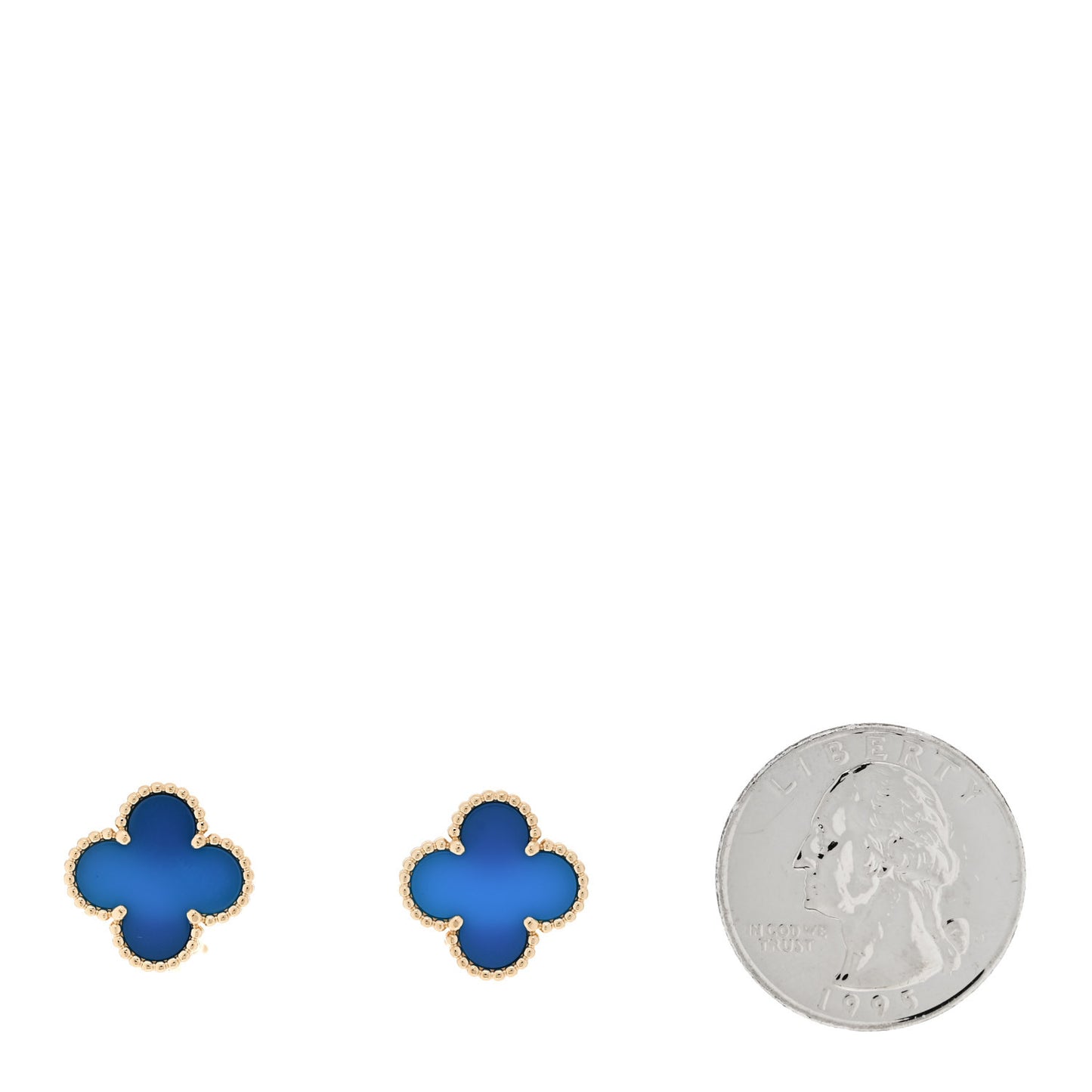 18K Yellow Gold Blue Agate Vintage Alhambra Earrings