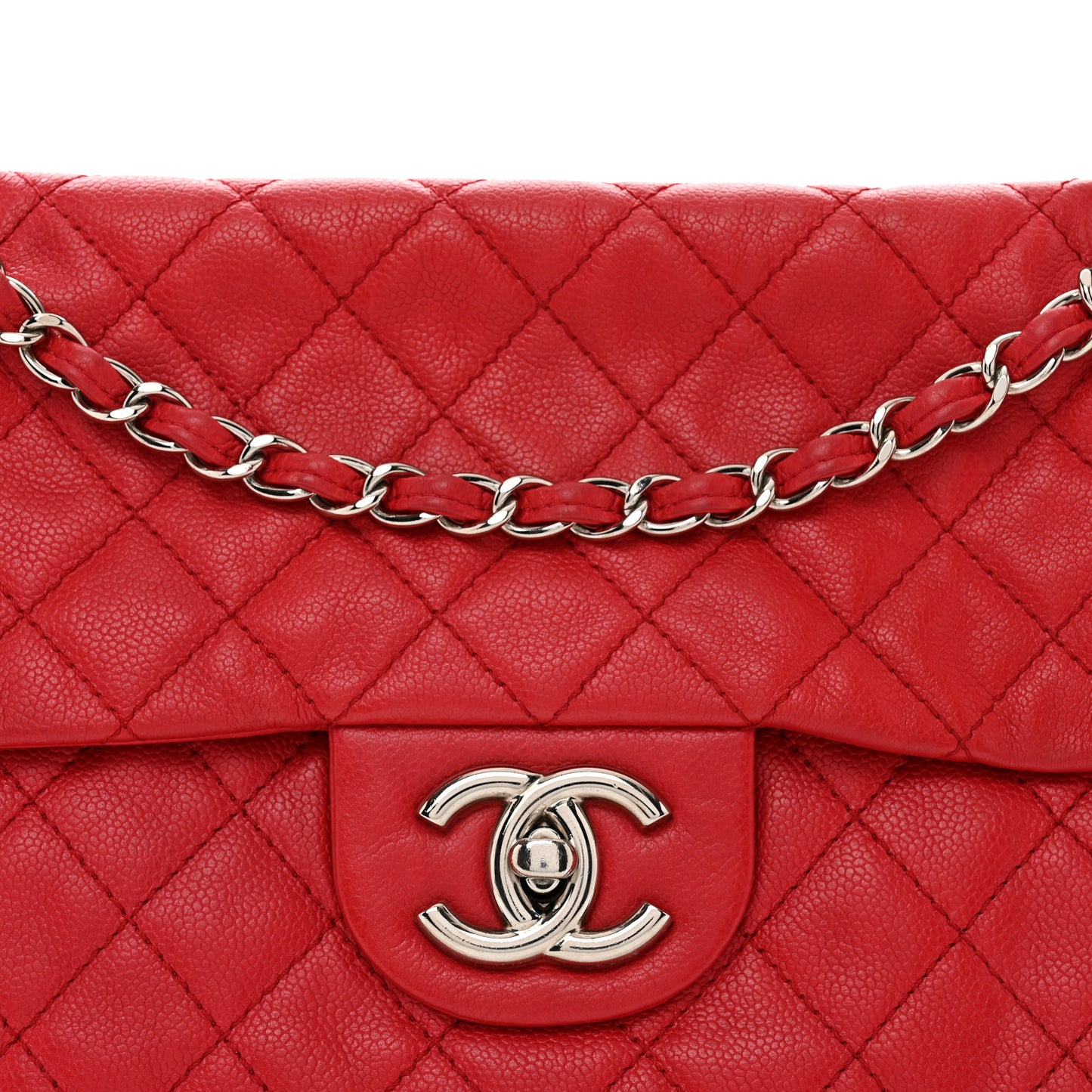 Soft Caviar Quilted Jumbo XL Single Flap Red